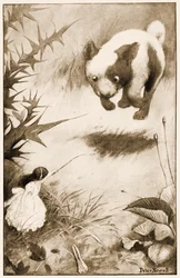 O filhote de cachorro saltou no ar, ilustração para Lewis Carrolls Alices aventuras no país das maravilhas, 1901